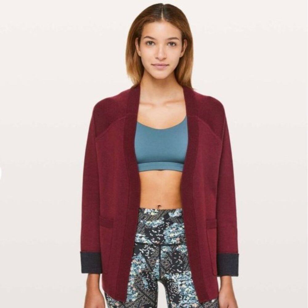 Lululemon Merino Wool Reversible Wrap Cardigan Size 4 Maroon Soft Cozy Layer